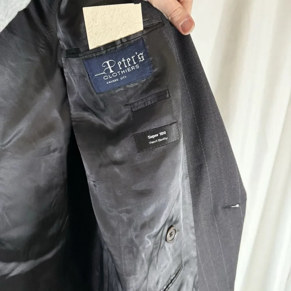 Hugo Boss Wool Zeus Blazer Men's 46L Super 100 Black Striped Sigle Button